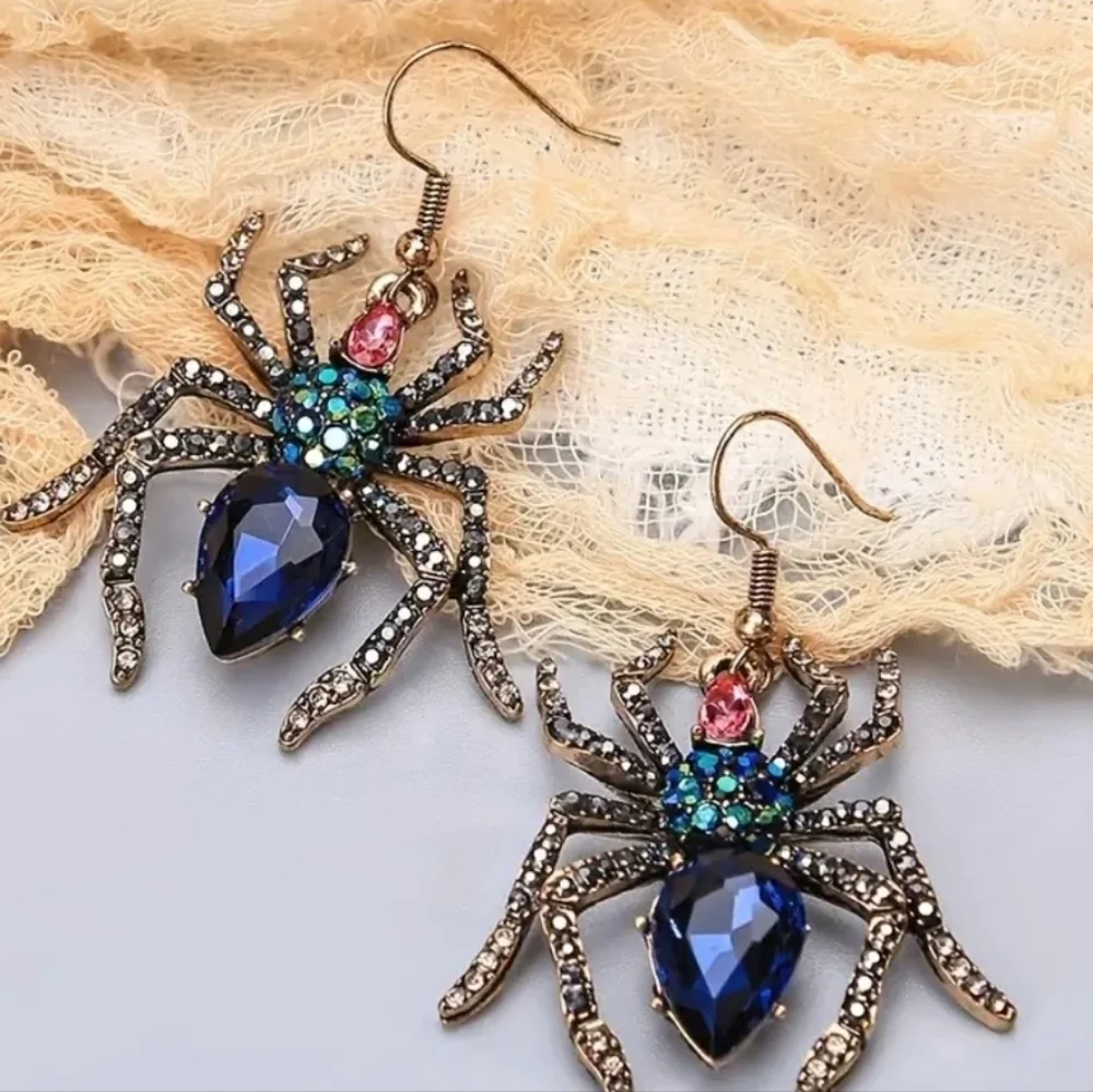 1 Pair 🕷 Gothic Punk Spider Drop & Dangle Earrings with Rhinestone Accents NEW